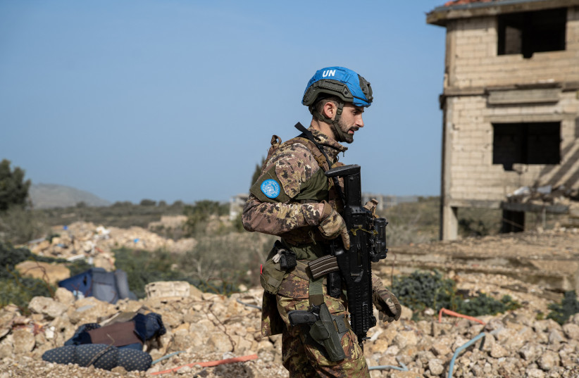 A UNIFIL peacekeeper patrols in southern Lebanon, February 23, 2026; illustrative.