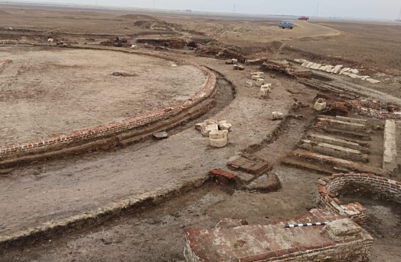Ruins of ancient temple found at the Tell el-Farma archaeological site in the northern Sinai, April 15, 2026.