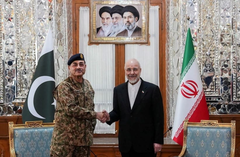 Iranian Parliament Speaker Mohammad Bagher Ghalibaf meets with Pakistan army chief Asim Munir, in Tehran, Iran, April 16, 2026. (credit: Iranian Parliament Speaker Office/WANA