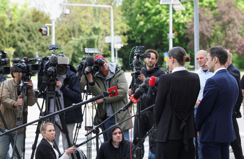 Lawyer Anna Mair and lawyer David Jodlbauer give their statement to the press, on the day of the trial of two men suspected of being Islamic State (IS) supporters, who were planning an attack on Taylor Swift's Vienna concert in 2024, outside a courtroom in Wiener Neustadt, Austria, April 28, 2026.