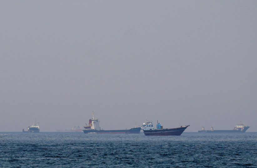 Ships and boats in the Strait of Hormuz off the coast of Musandam, Oman, April 20, 2026.