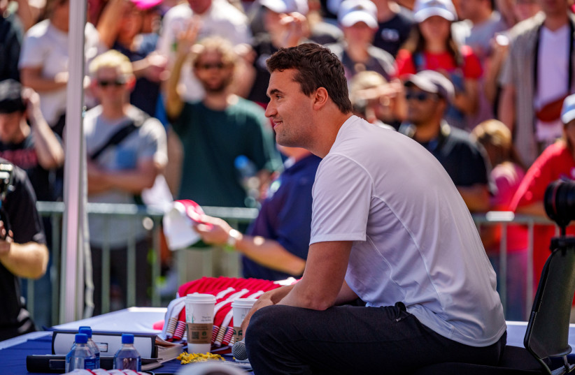 Charlie Kirk speaks at Utah Valley University on September 10, 2025 in Orem, Utah. Kirk, founder of Turning Point USA, was speaking at his ''American Comeback Tour'' when he was shot in the neck and killed.