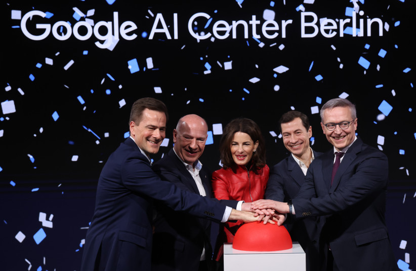 Google Germany head Philipp Justus, Berlin Governing Mayor Kai Wegner, Google Berlin head Annette Kroeber-Riel, Google DeepMind Vice President of Research Slav Petrov and Federal Digital Infrastructure Minister Karsten Wildberger launch the new Google AI Center Berlin on March 05, 2026.