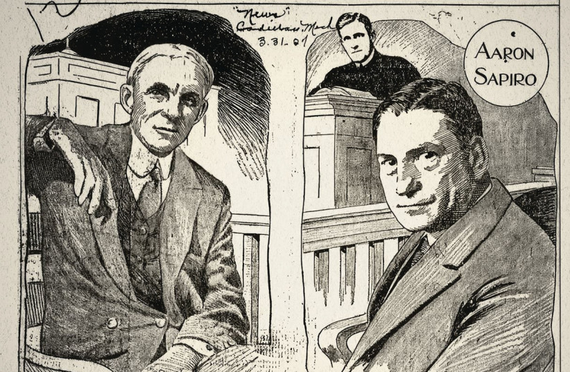 A DRAWING from the trial in which Aaron Sapiro, a Jewish lawyer, sued Henry Ford over targeted antisemitism