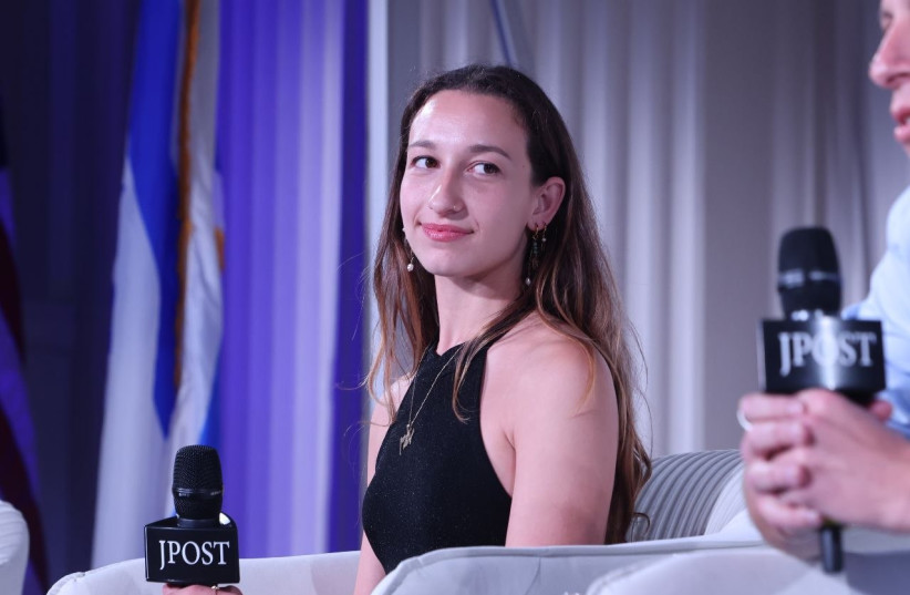 Nova survivor Maayan Dee speaks at The Jerusalem Post's Annual Conference, in New York City, US, June 1, 2026