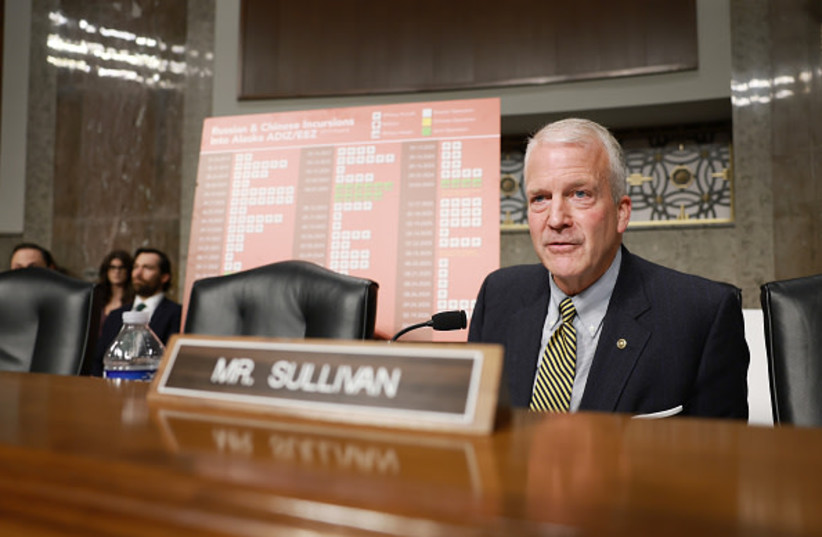 US Sen. Dan Sullivan (R-AK) speaks during a hearing with the Senate Armed Services Committee in the Dirksen Senate Office Building on April 30, 2026 in Washington, DC.