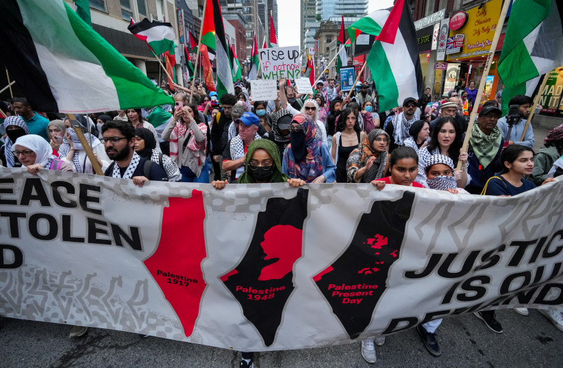 Protesters march in support of Palestinians, in Toronto, Ontario, Canada June 5, 2025.