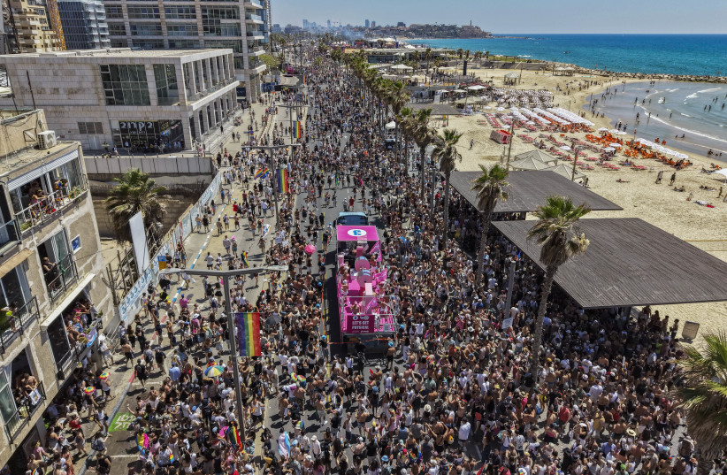 People take part in the annual Gay Pride Parade in Tel Aviv, June 12, 2026.