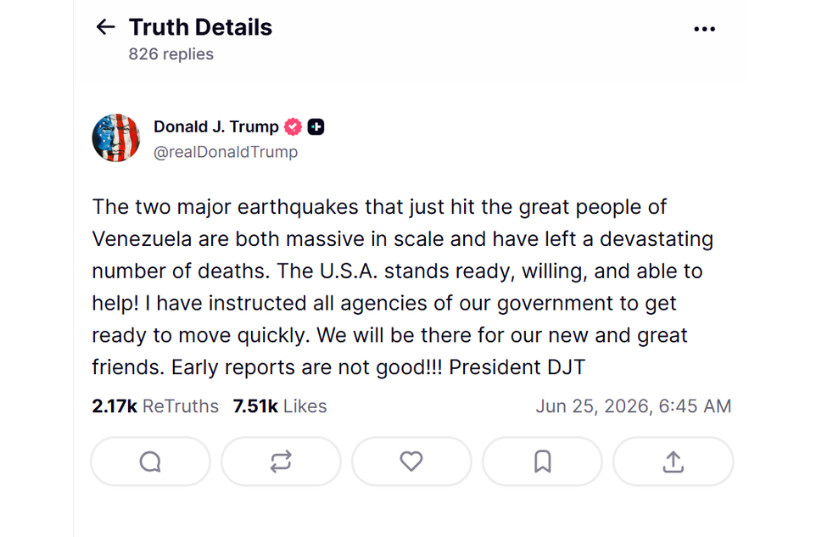 US President Donald Trump reaction to the earthquake in Venezuela.