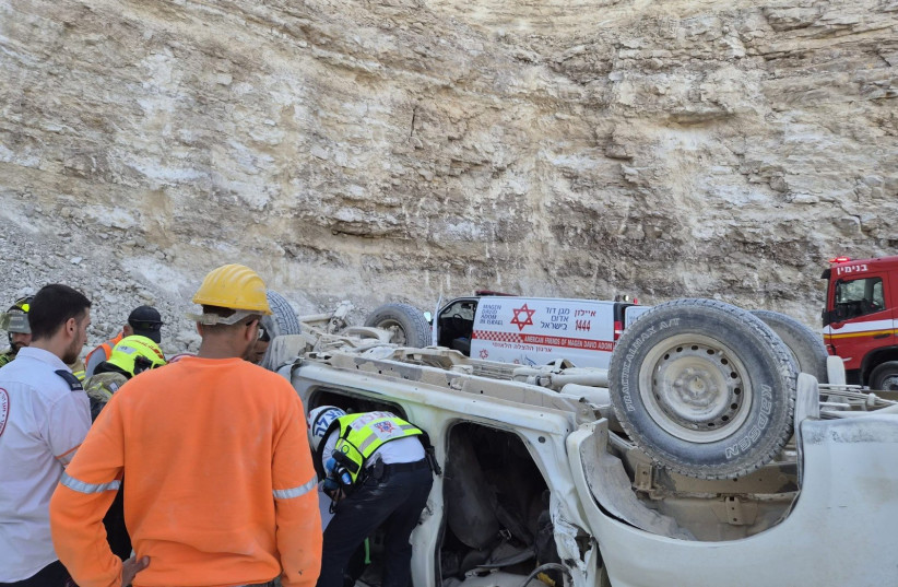 Fire and rescue services at the scene of a car which fell off a cliff, July 6, 2026.