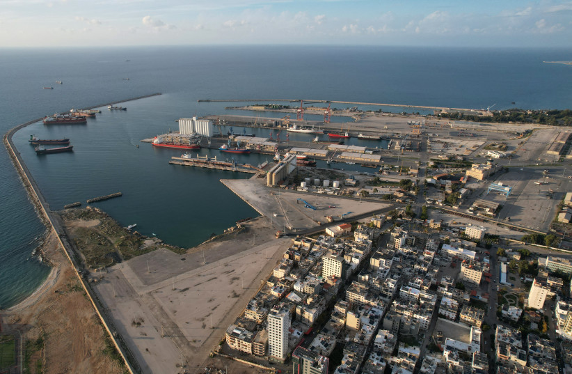 SYRIA-CONFLICT An aerial view show the port of Syria's southern coastal city of Tartus on December 12, 2024.