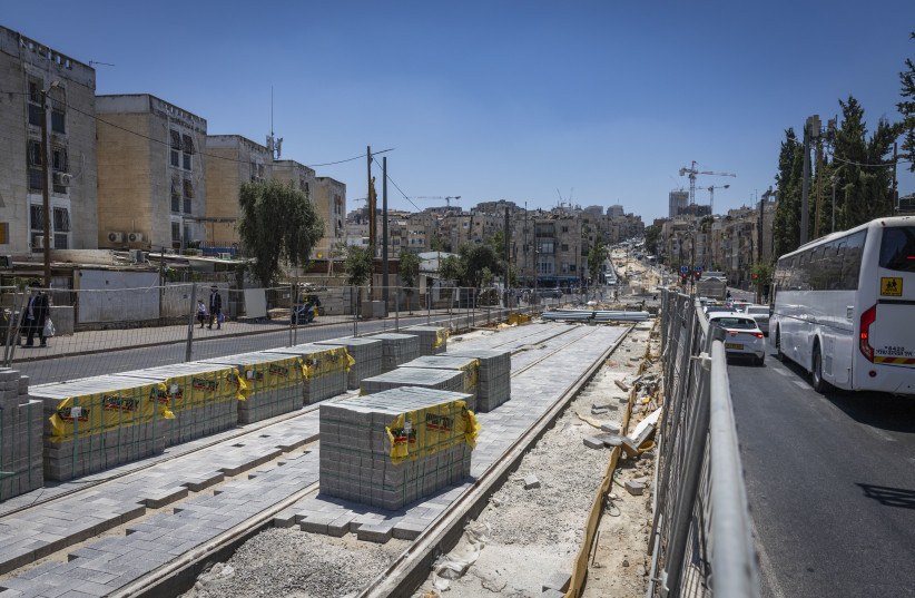 View of the construction work on the Jerusalem Light Rail in the Bar-Ilan area of Jerusalem, July 2, 2026.