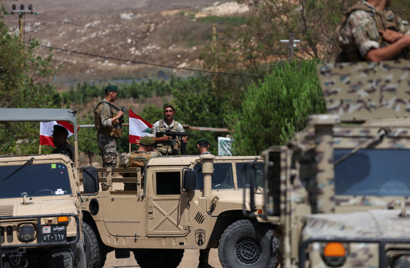 Lebanese army troops deploy at the entrance of the town of Zawtar al-Gharbiyeh, after Israeli forces withdrew from the area, Lebanon, July 21, 2026