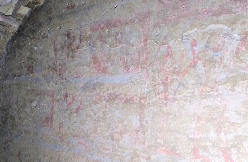 Ancient Egyptian wall paintings found within a previously undiscovered tomb in the Theban necropolis in Egypt, July 24, 2026.