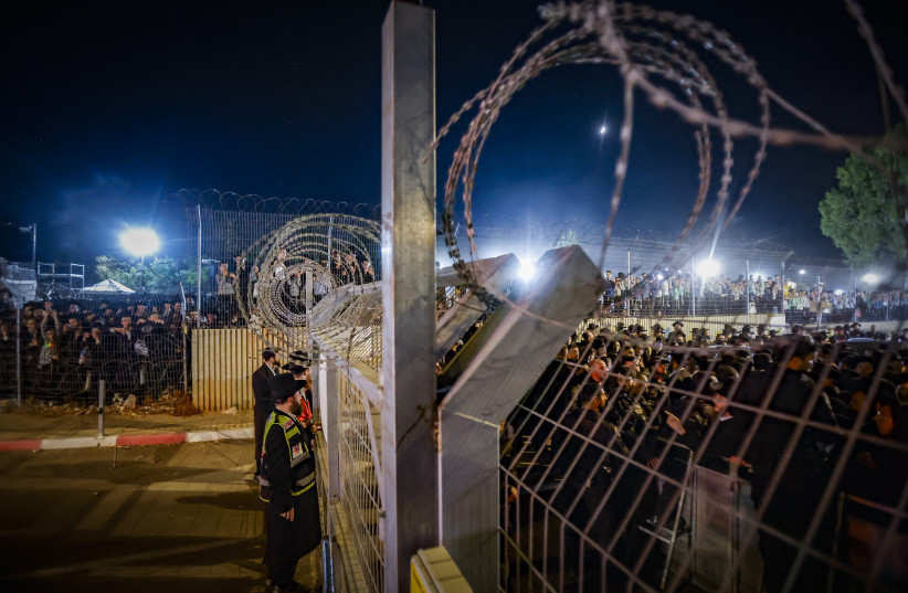 Thousands of Ultra-Orthodox Jewish men from the Gur (Hasidic dynasty) protest outside Military Prison near Kfar Yona, central Israel, against the jailing of seminary students who failed to comply with an army recruitment order, July 20, 2026.
