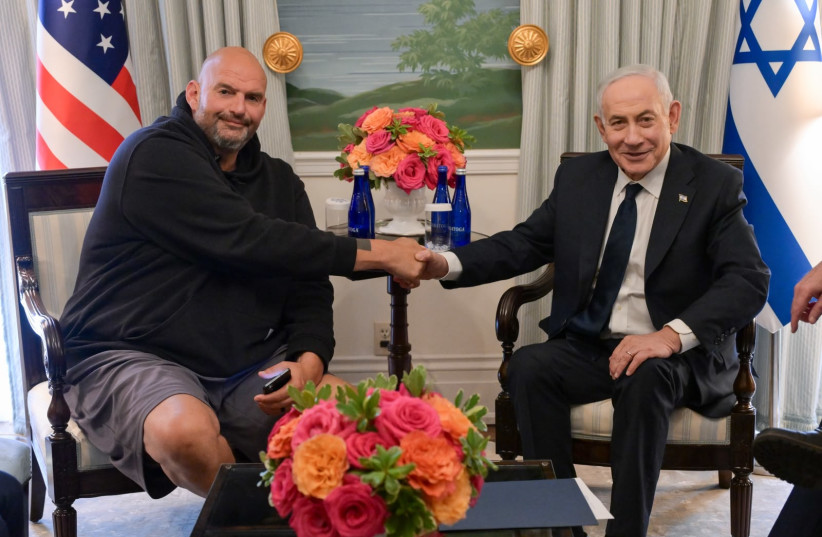 Prime Minister Benjamin Netanyahu meets with US Democratic Senator John Fetterman in Washington, July 29, 2026.