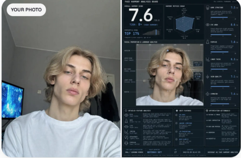Drop a selfie and get an instant score out of 10 with a PSL feature breakdown. Screenshot from overchat.ai, July 2026.