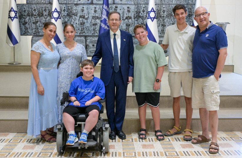 President Isaac Herzog meets with ''Wish Kid'' Arbel Rot at the President's Residence in Jerusalem, August 11, 2026.