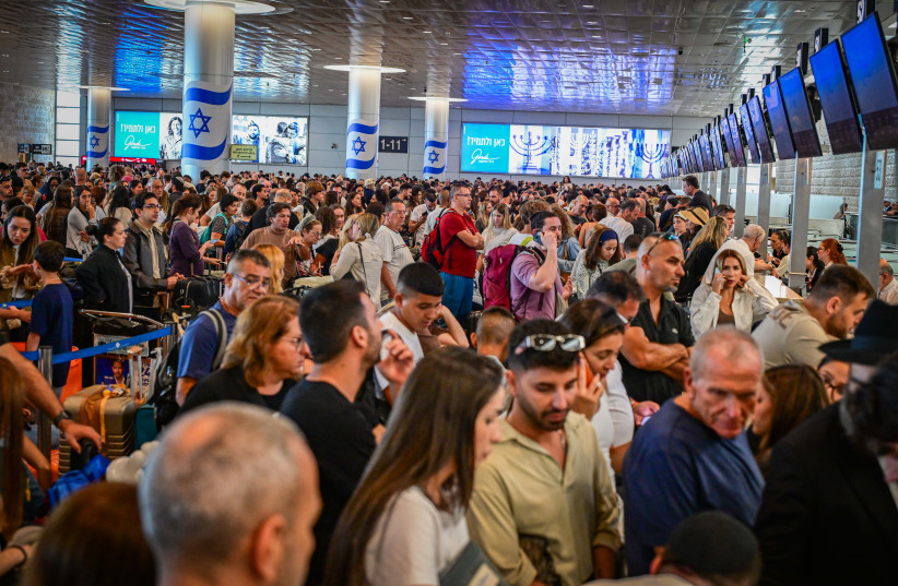 Thousands of passengers wait at Ben Gurion International Airport near Tel Aviv after a strike was announced, August 20, 2026.