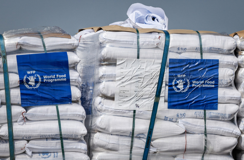 Trucks loaded with humanitarian aid wait at the Kerem Shalom crossing before entering the Gaza Strip from southern Israel, August 12, 2026.