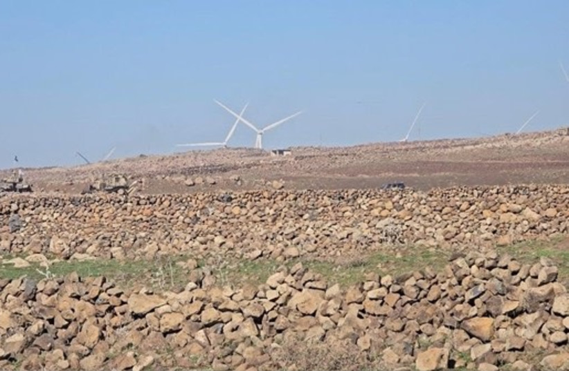 Ground razed by Israeli bulldozers near the power turbines at al-Mu'allaqa, in the southern Quneitra countryside, during an incursion on July 15, 2026. Farmers said afterward that they could not reach their fields and feared arrest if they tried.