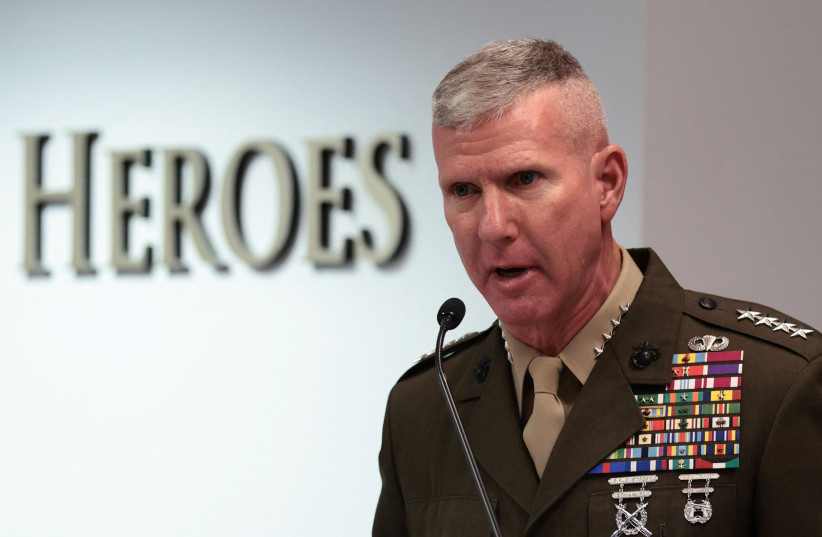 General Eric M. Smith, Commandant of the Marine Corps speaks during a ceremony hosted by U.S. Defense Secretary Pete Hegseth to honor Marines who served at Abbey Gate at Hamid Karzai International Airport in Kabul during the August 26, 2021.