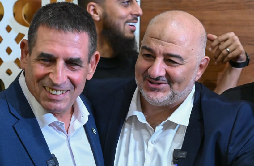 Head of Ra'am Mansour Abbas holds a joint press conference with new party member Yoav Segalovich in Nazareth.