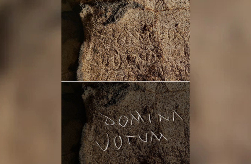 Detail of one of the inscriptions found within Cova Dones in Valencia, Spain, September 4, 2026.