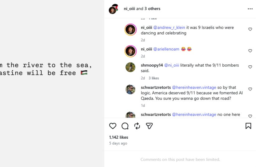The restaurant's official instagram commented under its initial post, perpetrating antisemitic conspiracy theories about 9/11. (credit: Section 27A