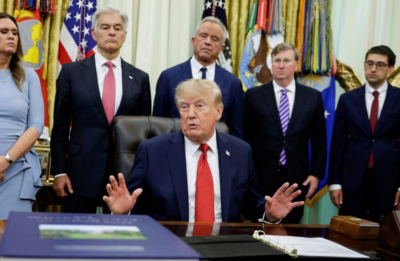 US President Donald J. Trump makes an announcement on healthcare in the Oval Office at the White House in Washington, DC, US, September 18, 2026.
