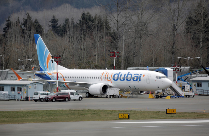 A Boeing 737 MAX aircraft bearing the logo of flydubai is parked at a Boeing production facility in Renton, Washington, US March 11, 2019.