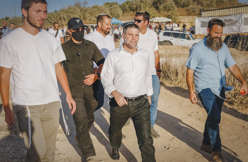 FINANCE MINISTER Bezalel Smotrich attends a groundbreaking ceremony for the new Karmei Yehuda community in the Hebron Hills, Sept. 27.
