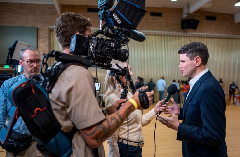 Democratic US Senate candidate James Talarico speaks during an interview at a ''Love Thy Neighbor'' Statewide Grocery Drive on September 09, 2026
