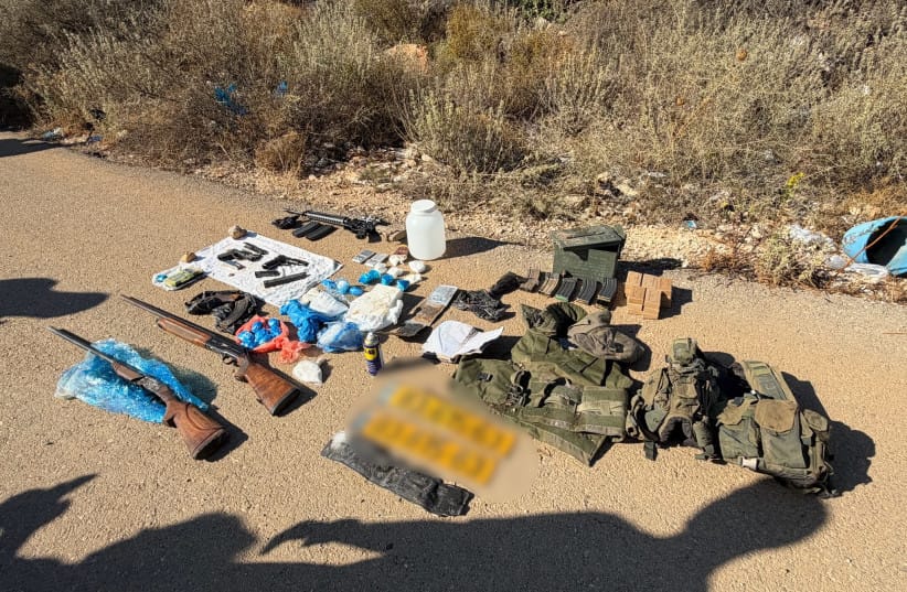 Weapons, ammunition, and other gear found by Israel Police.