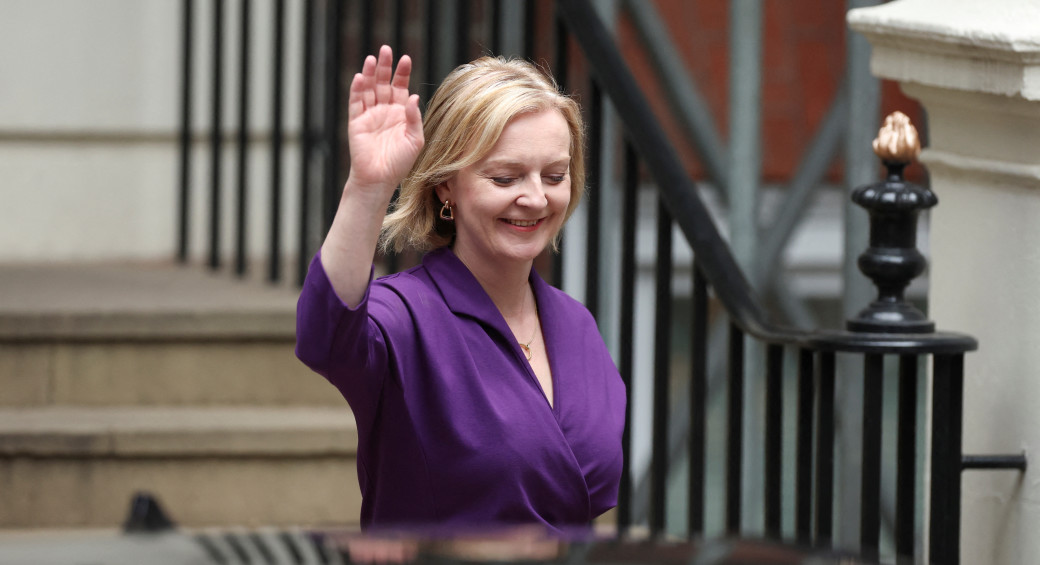  Liz Truss gestures outside the Conservative Party headquarters, after being announced as Britain's next Prime Minister, in London, Britain September 5, 2022. (photo credit: REUTERS/PHIL NOBLE)