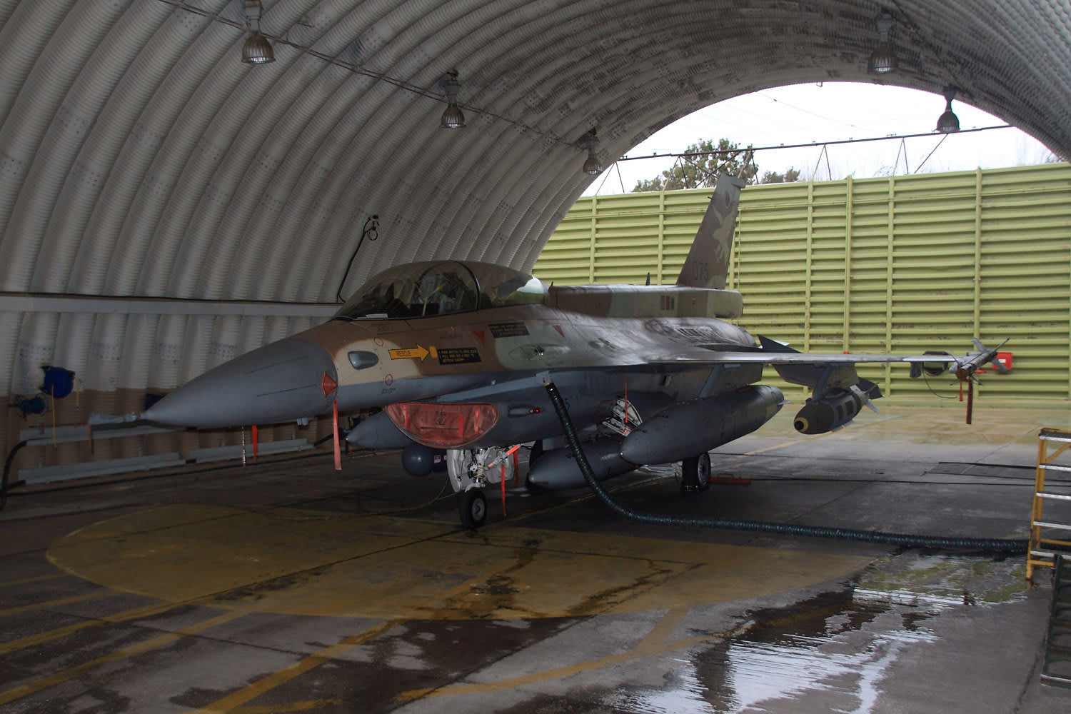 F-16 Barak from the "Valley" squadron, armed with JDAM bombs on a five minutes alert, at Ramat David Airbase. February 02 2010. (photo credit: OFER ZIDON/FLASH90)