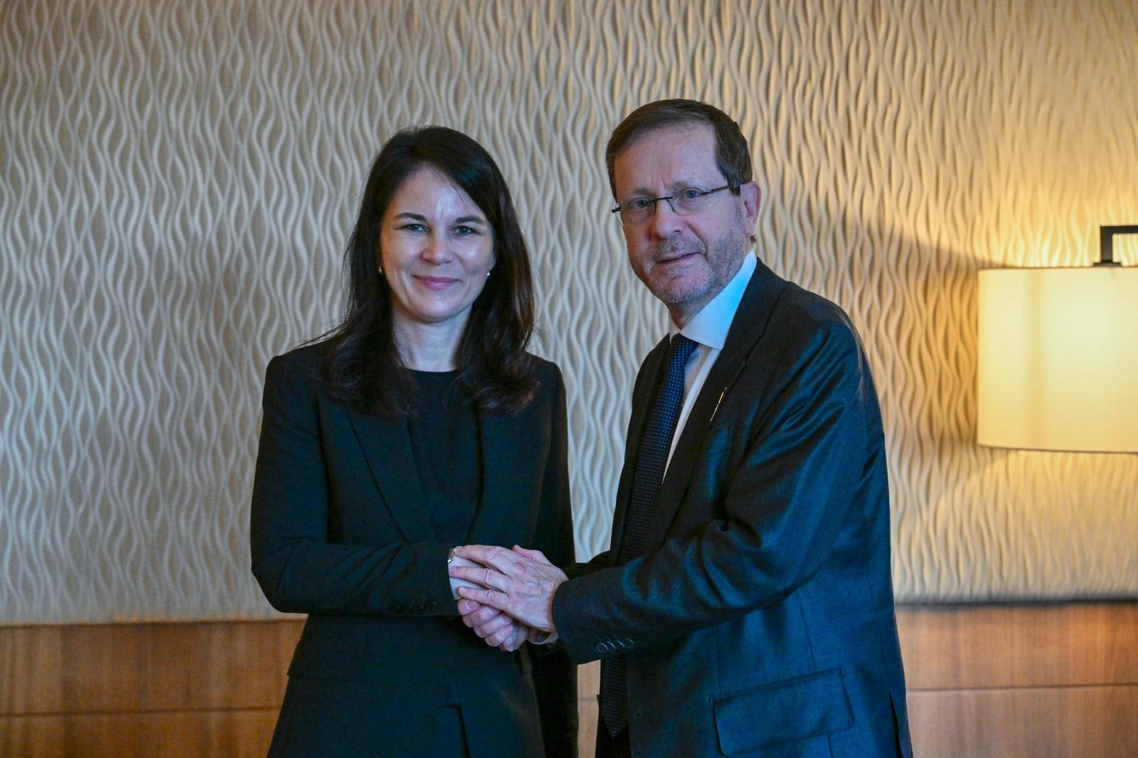 President Isaac Herzog meets with President of the United Nations General Assembly Annalena Baerbock, ahead of the World Economic Forum in Davos, Switzerland, January 20, 2025  (photo credit: KOBI GIDEON/GPO)