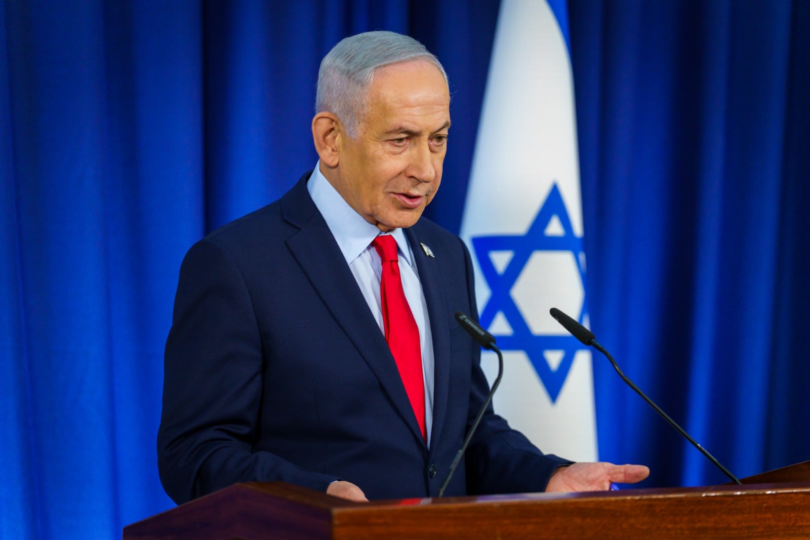 PRIME MINISTER Benjamin Netanyahu giving a press conference, March 19, 2026. (photo credit: SHALEV SHALOM/POOL)