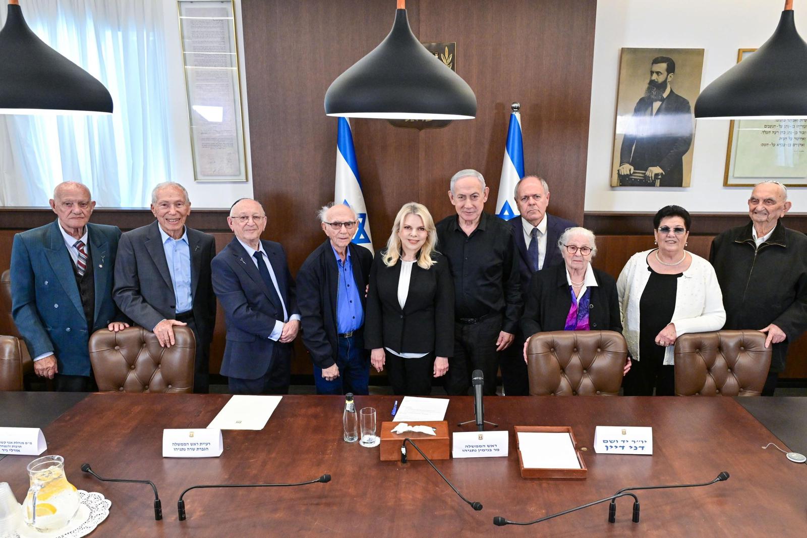 PRIME MINISTER Benjamin Netanyahu and his wife Sara meet with Holocaust survivors chosen to light the torches during Holocaust Remembrance Day, 2026. (photo credit: Kobi Gideon (GPO) / Sara Netanyahu)