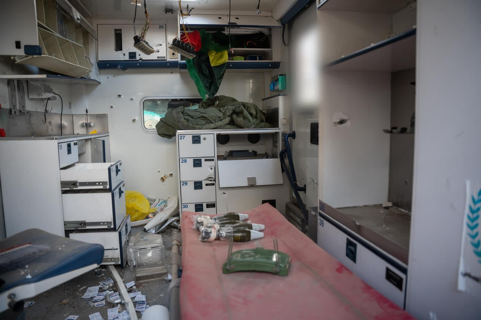 Weapons discovered by IDF troops in an ambulance used by Hezbollah terrorists in southern Lebanon, April 24, 2026 (photo credit: IDF SPOKESPERSON UNIT)