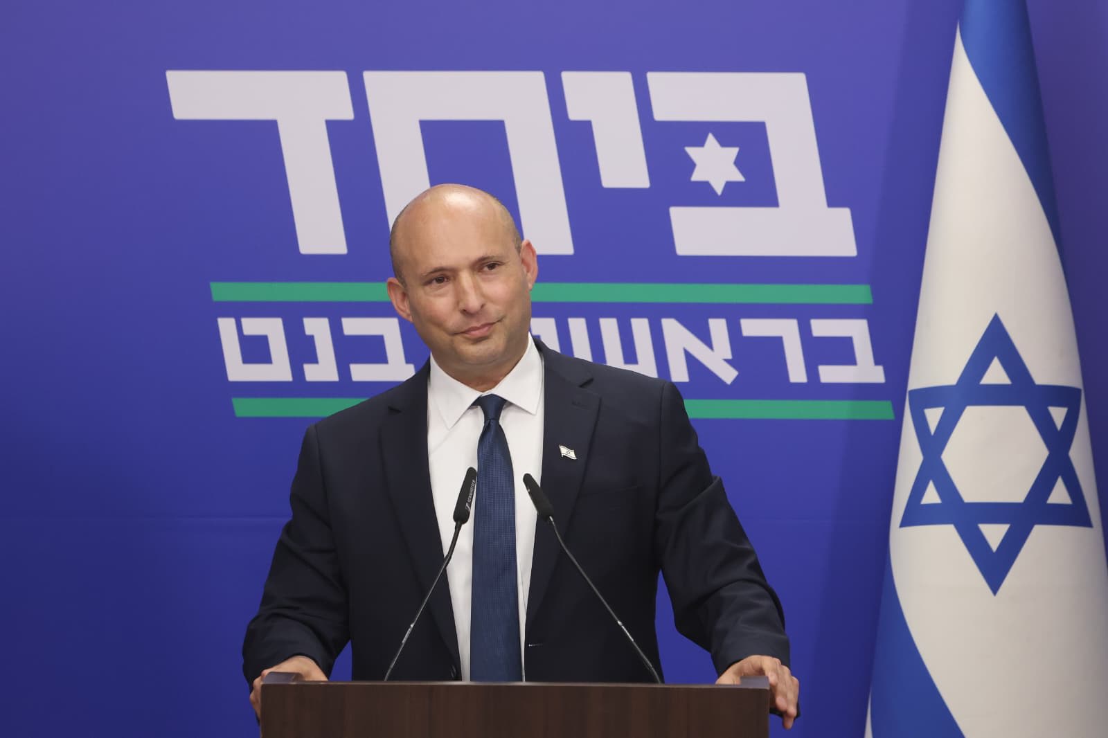Former prime minister Naftali Bennett gives a press conference in the Knesset, Wednesday, May 20, 2026. (photo credit: MARC ISRAEL SELLEM)