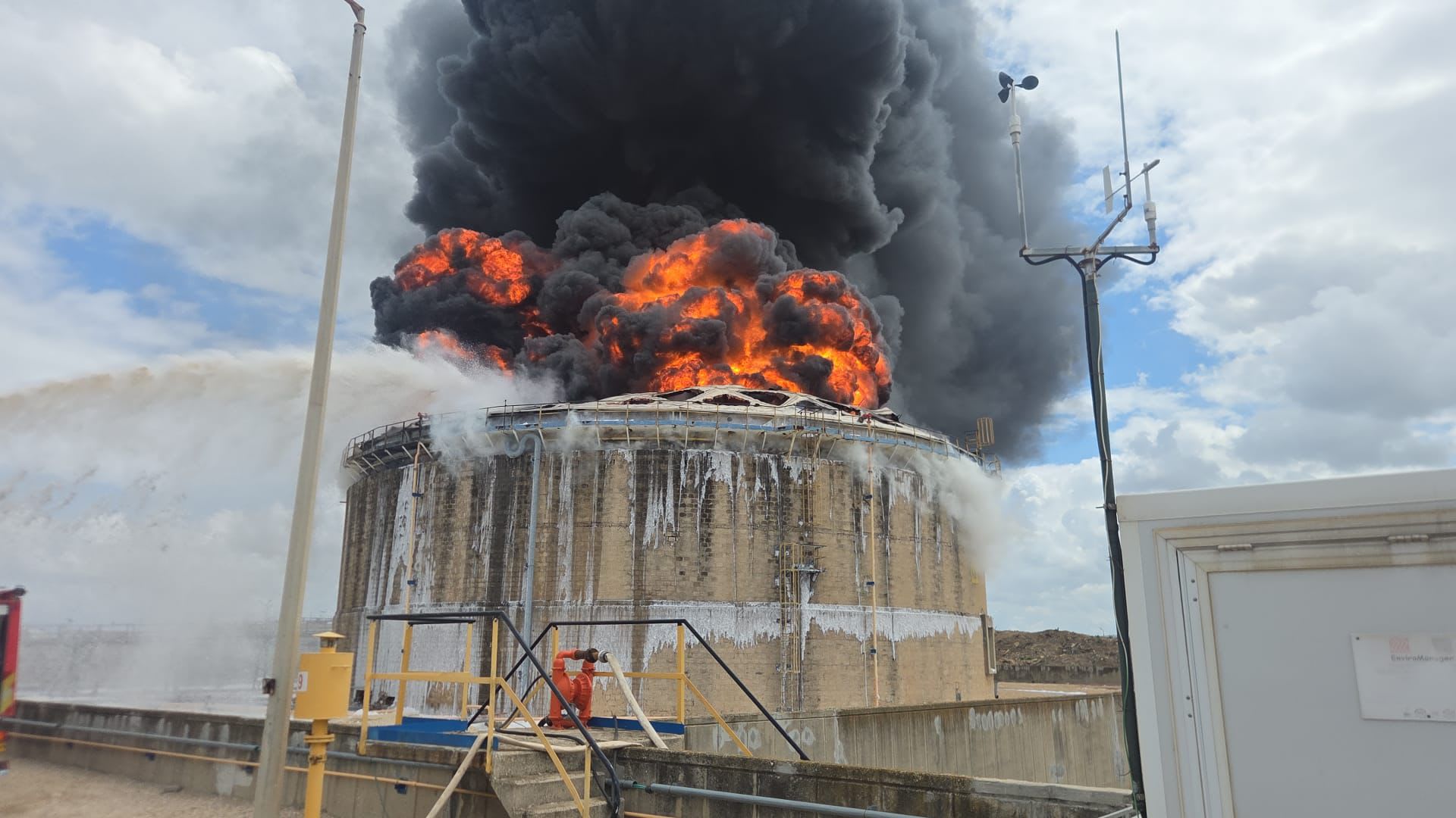 Flames rise at the Bazan refinery in Haifa after it was hit by an Iranian missile, March 30, 2026. (photo credit: FIRE AND RESCUE SERVICE)