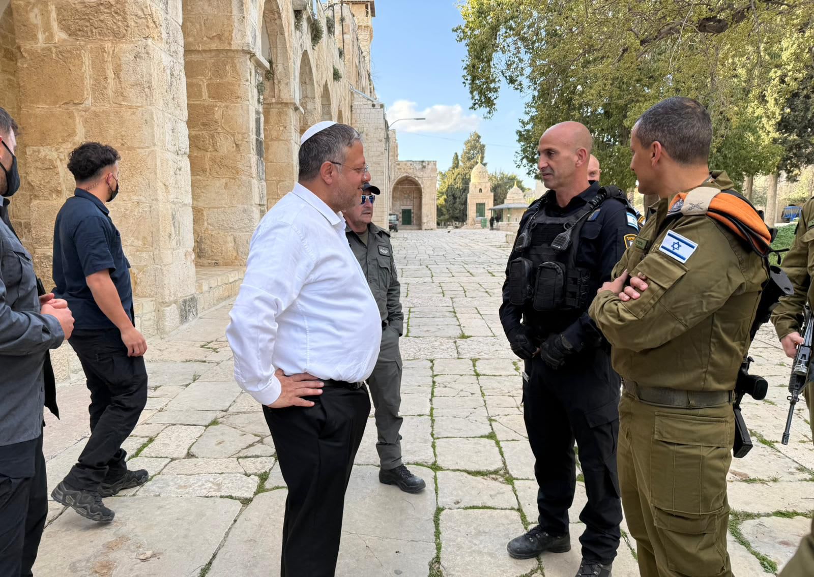 National Security Minister Itamar Ben-Gvir tours the Temple Mount with Home Front Command officials, Monday April 6, 2026. (photo credit: Office of Itamar Ben-Gvir)