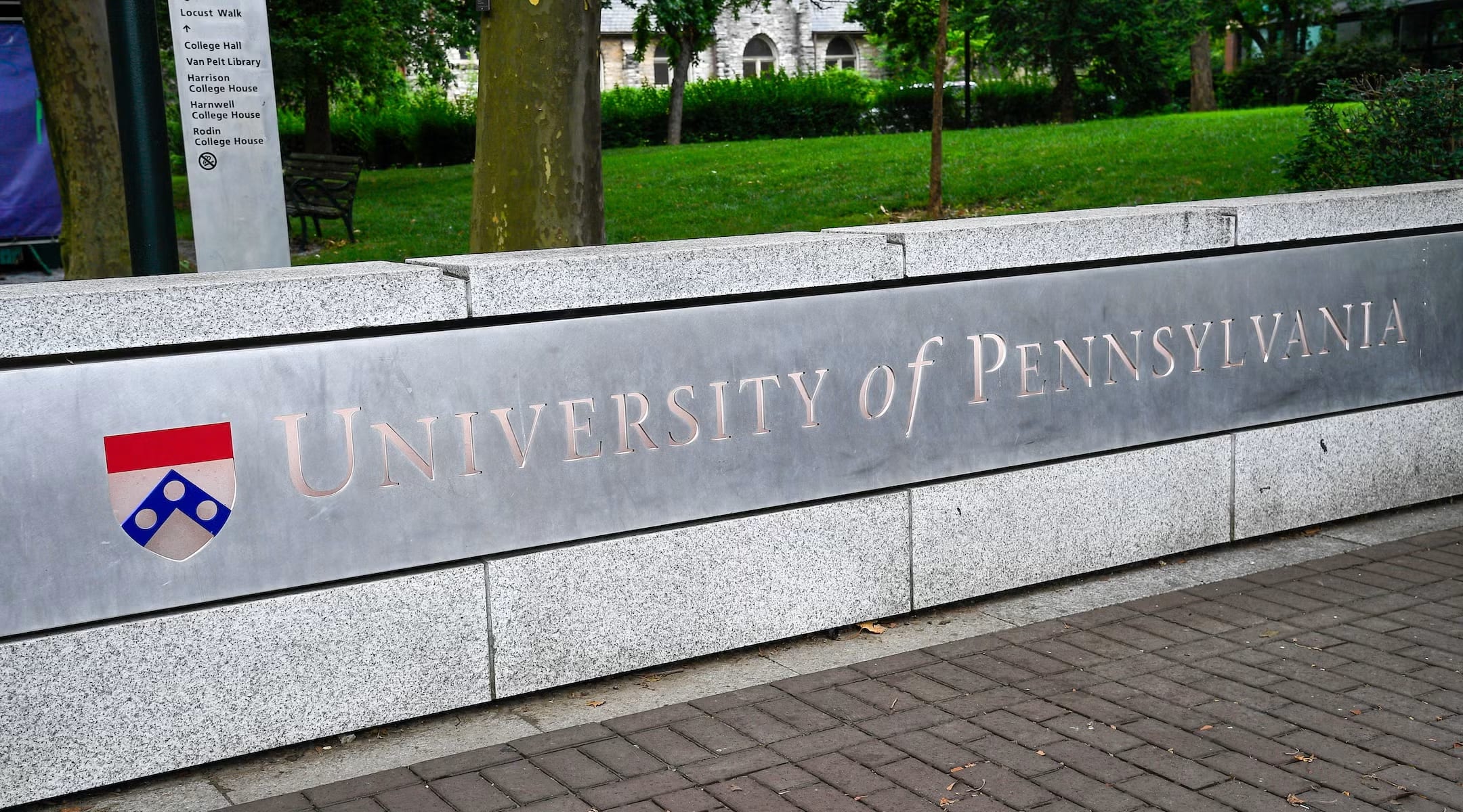 A general view of a sign with the University of Pennsylvania logo on July 19, 2025, at the University of Pennsylvania, in Philadelphia, PA. (photo credit: Erica Denhoff/Icon Sportswire via Getty Images)