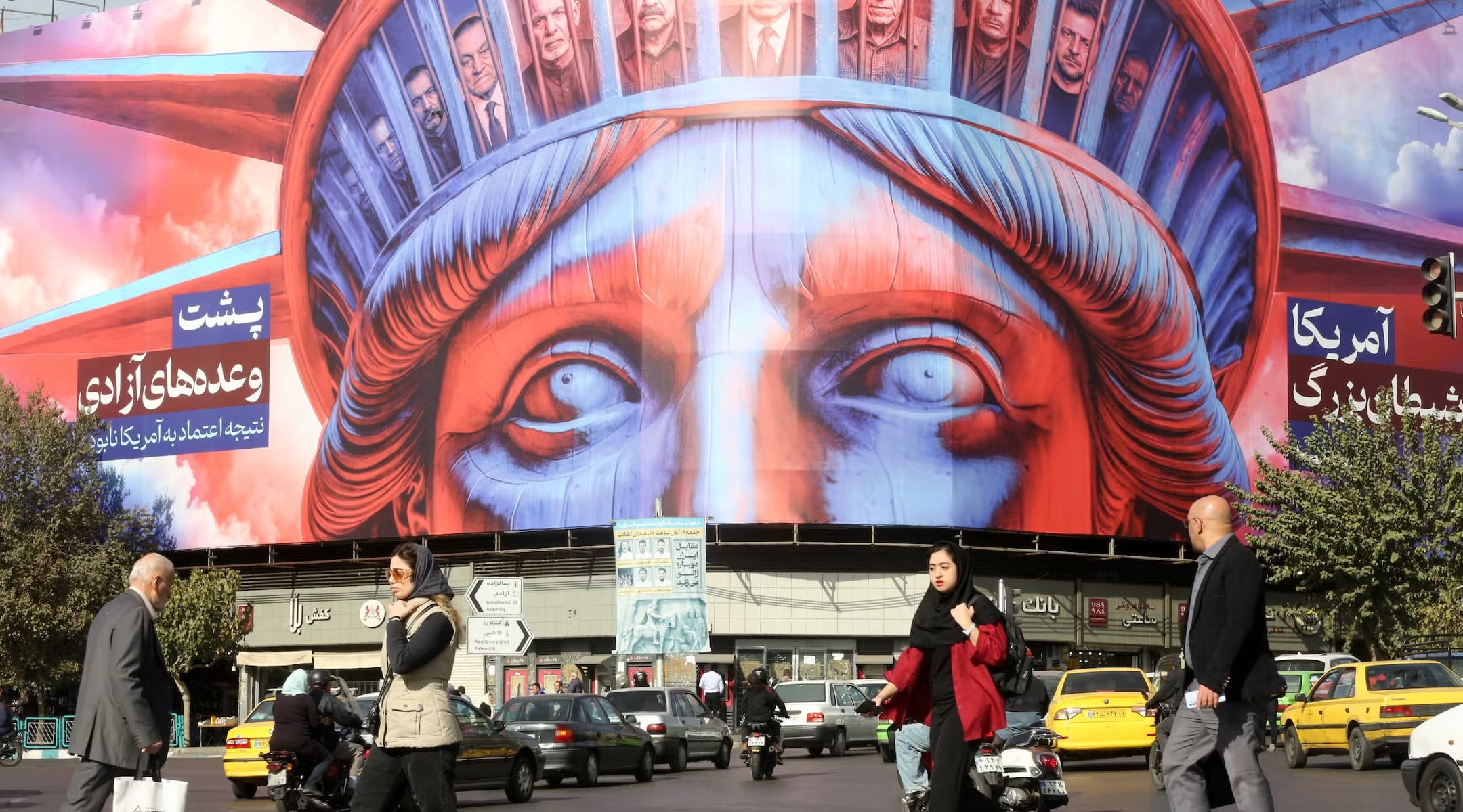 A poster is hung in Tehran