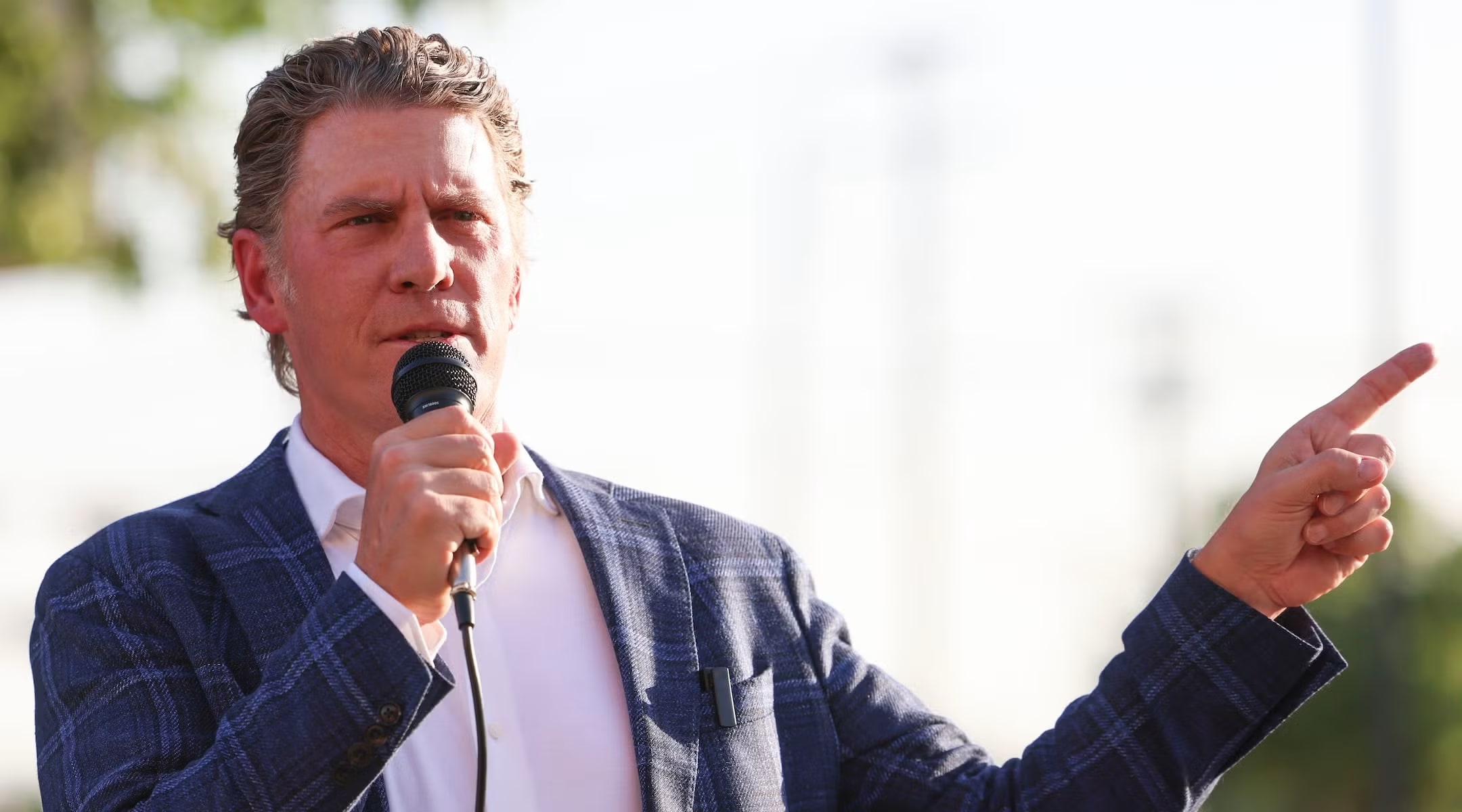 Then-Tarrant County Republican Party Chair Bo French speaks at a rally on April 15, 2025, in Mansfield, Texas. (photo credit: Shafkat Anowar/The Dallas Morning News via Getty Images)