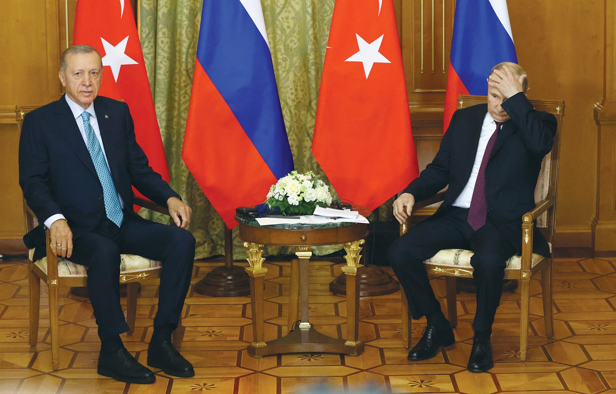 Ankara and Moscow increasingly find themselves aligned in opposing Western power and influence in the Middle East. Here, Russian President Vladimir Putin meets with Turkish President Recep Tayyip Erdogan in September 2023, in Sochi, Russia.  (photo credit: Contributor/Getty Images)