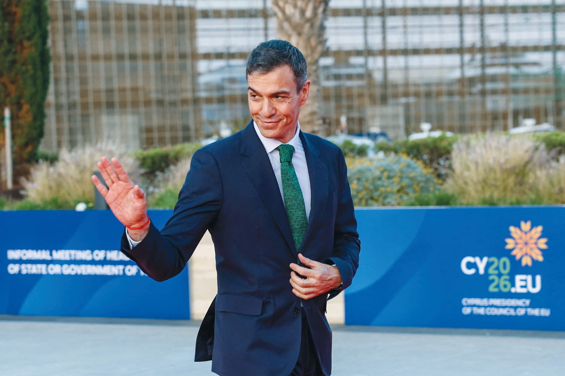 SPANISH PRIME MINISTER Pedro Sánchez at last month’s summit of European Union leaders in Nicosia, Cyprus.  (photo credit: REUTERS/YIANNIS KOURTOGLOU)