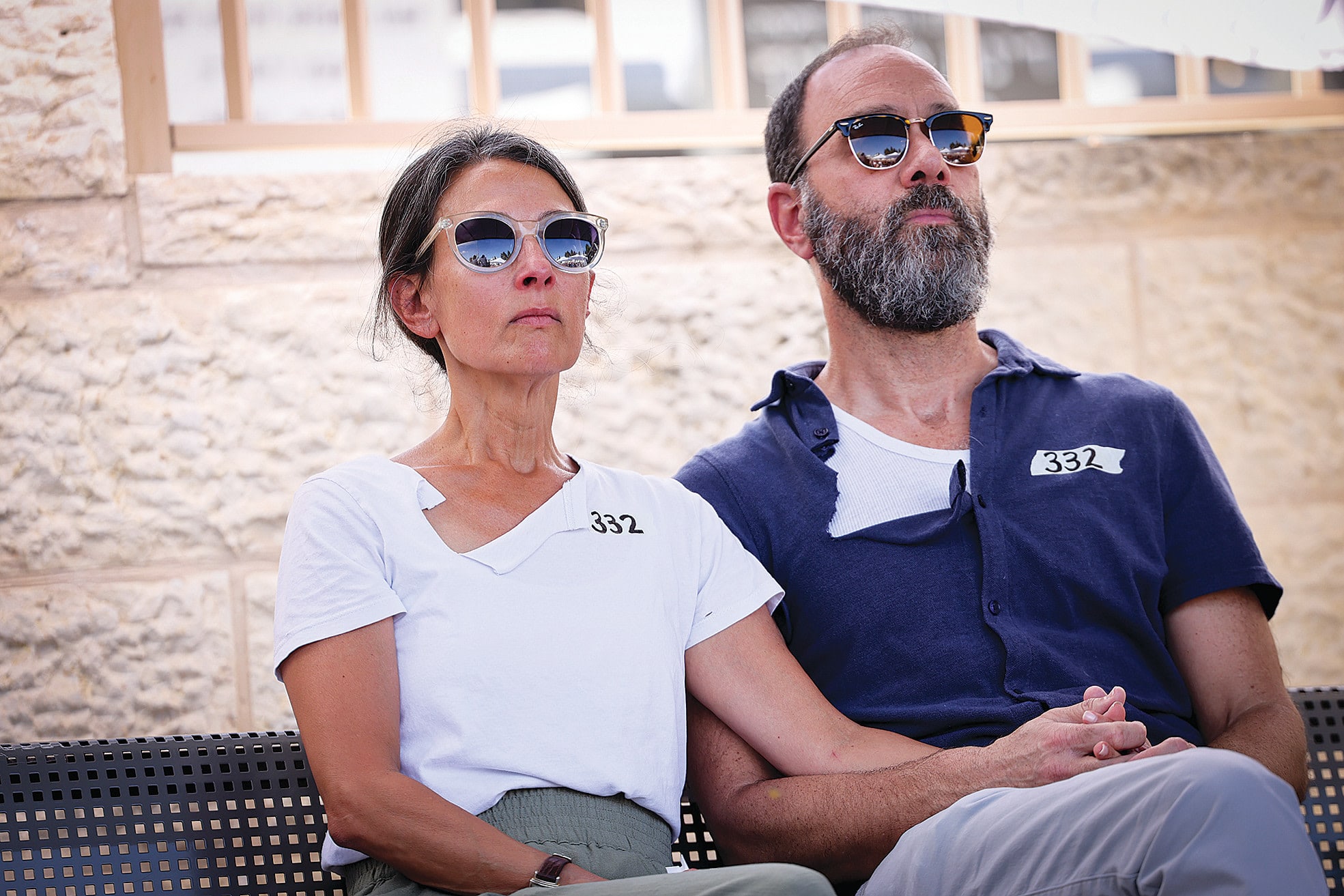 RACHEL AND JON Goldberg-Polin attend the funeral of their son, Hersh, in Jerusalem. (photo credit: YONATAN SINDEL/FLASH 90)