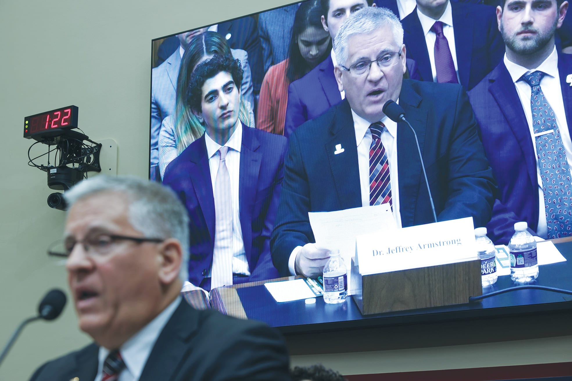 Cal Poly President Jeffrey Armstrong testifies during a hearing on campus antisemitism before the House Education and Workforce Committee in Washington, DC, last year.  (photo credit: Alex Wong/Getty Images)